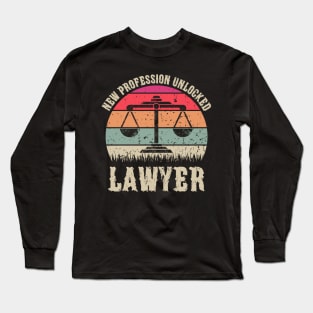 Vintage New Profession Unlocked Lawyer Funny Law School Gift Long Sleeve T-Shirt